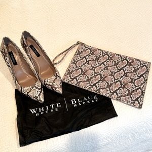 WHBM Python Print Pumps w/ Matching Envelope Clutch Sz 9.5 M